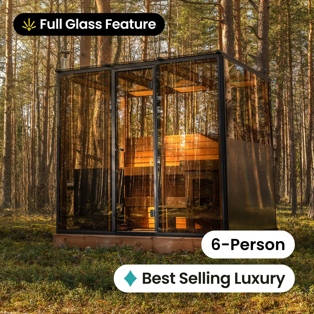 Deluxe Panorama Glass Traditional Outdoor Luxury Sauna - 6 Person by Salus Saunas
