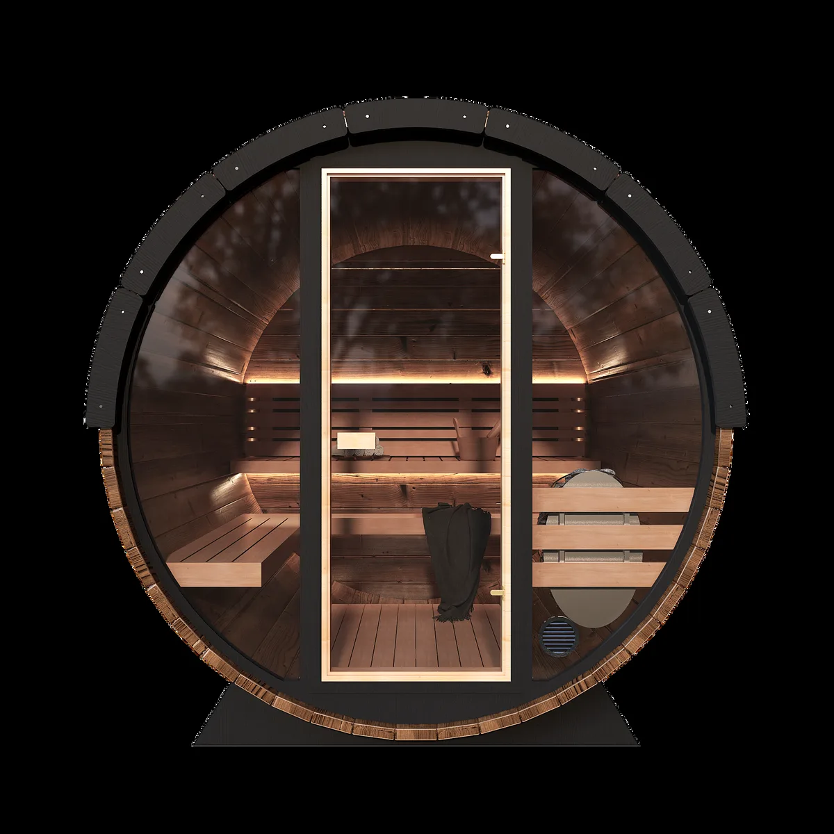 Grand Nordic Front Glass Traditional Outdoor Barrel Sauna - 6 Person by Salus Saunas