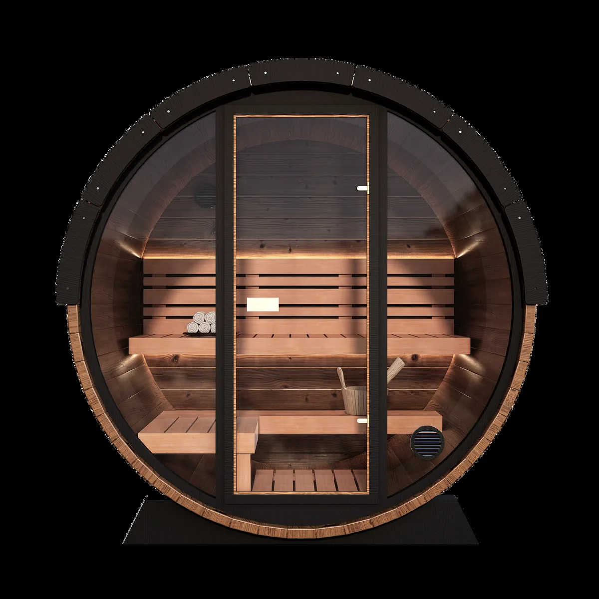 Nordic II Front Glass Traditional Outdoor Barrel Sauna - 3 Person by Salus Saunas