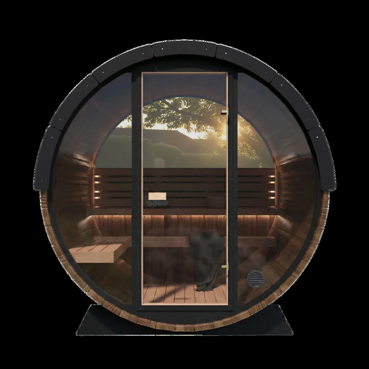 Nordic King Front Glass Traditional Outdoor Barrel Sauna - 4 Person by Salus Saunas