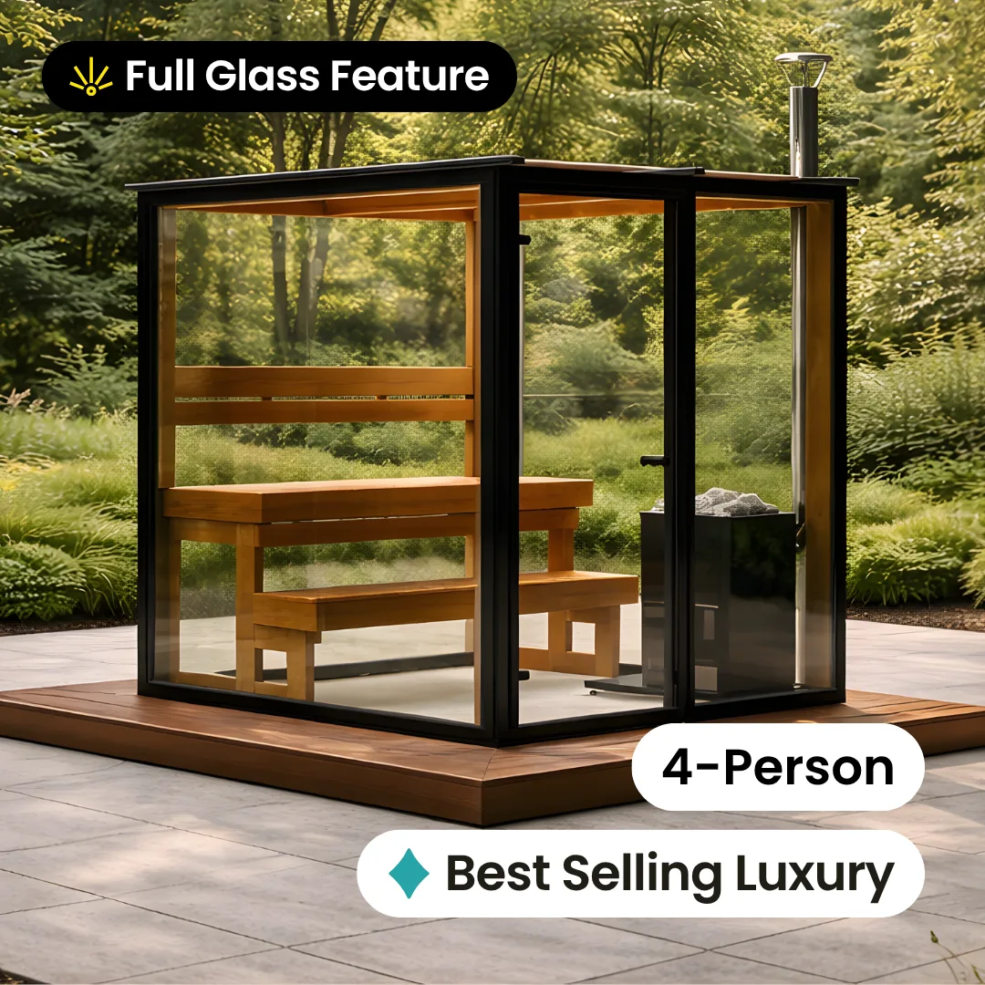 Panorama Glass Traditional Outdoor Luxury Sauna - 4 Person by Salus Saunas