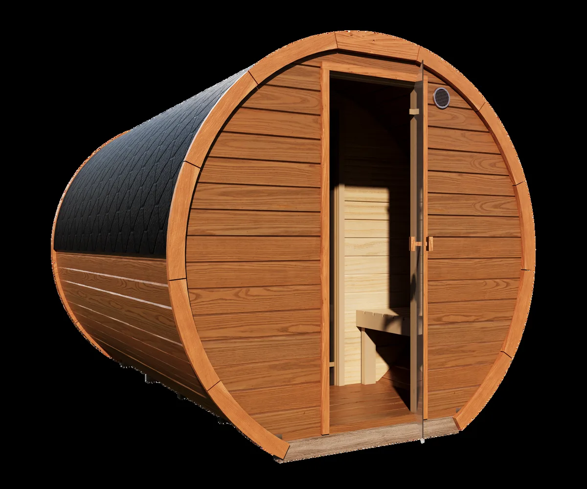 Stellar With Relax Room Traditional Outdoor Barrel Sauna - 8 Person by Salus Saunas